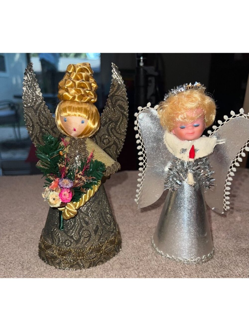 Vintage Handmade Angel Tree Toppers Gold & Silver Christmas Decor Made In Taiwan